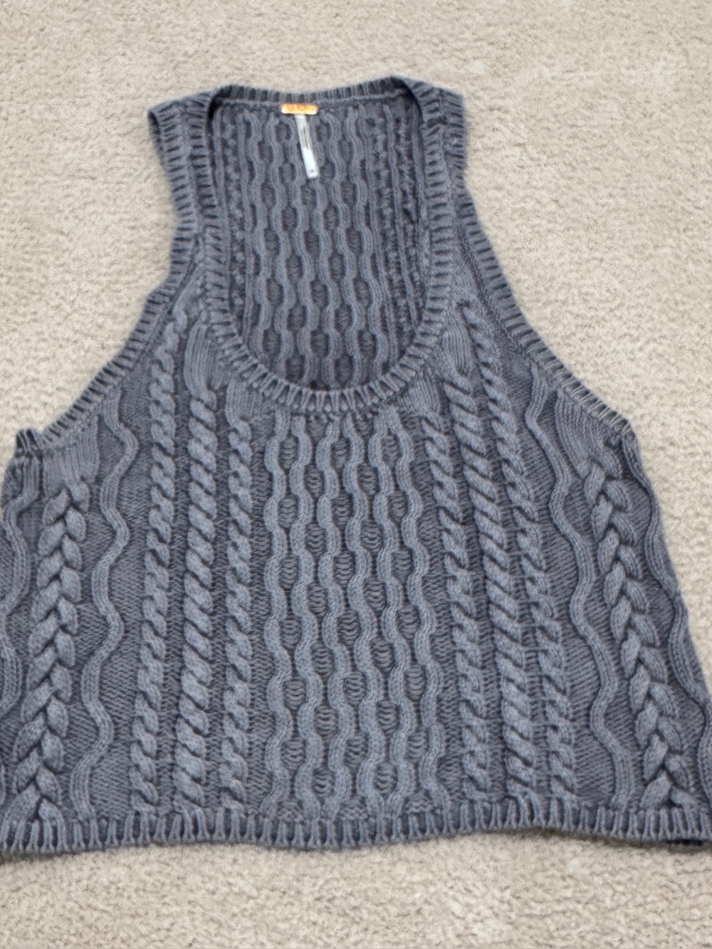 Free People High Tide Sweater Vest XS Gray – Cable Knit 100% Cotton
